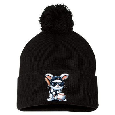 Funny Baseball Bunny Easter Pom Pom 12in Knit Beanie