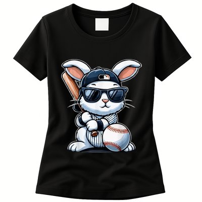 Funny Baseball Bunny Easter Womens T-Shirt