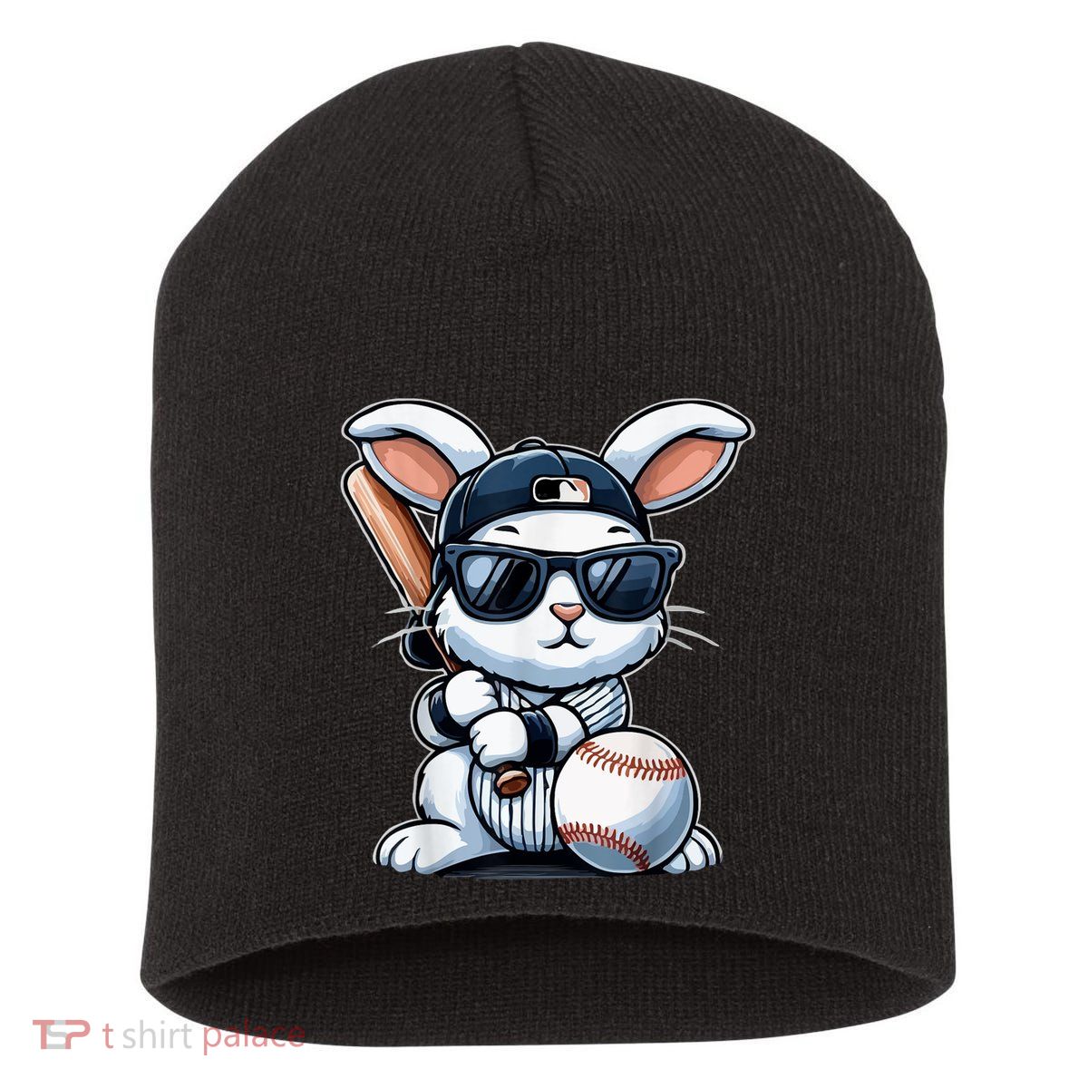 Funny Baseball Bunny Easter Short Acrylic Beanie