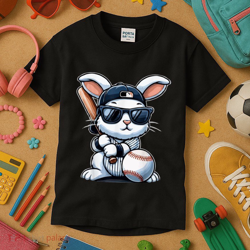 Funny Baseball Bunny Easter Kids T-Shirt