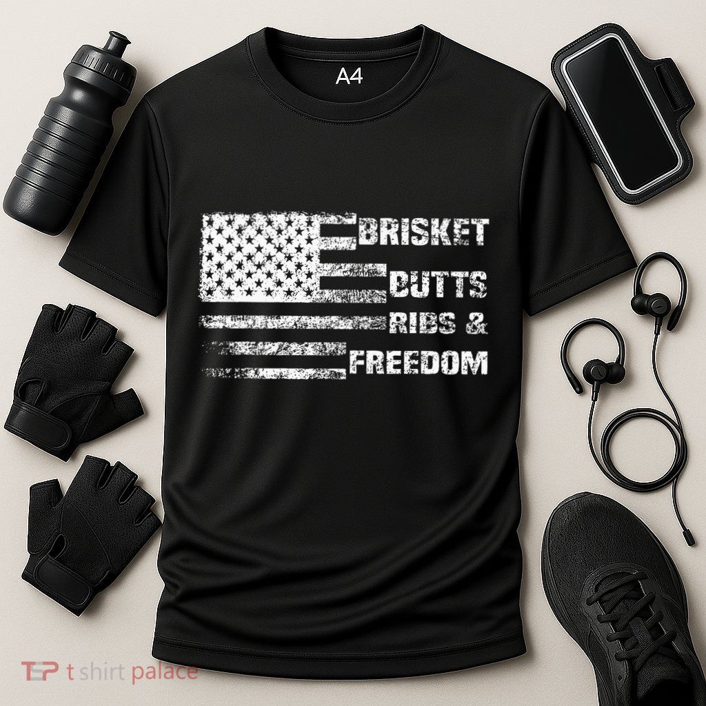 Funny Bbq Brisket Butts Ribs And Freedom Funny Grilling Performance Shirt