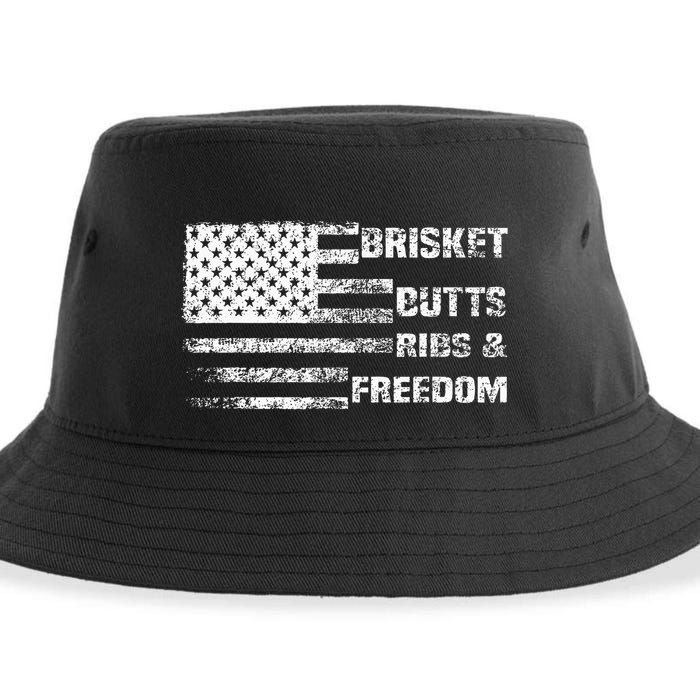 Funny Bbq Brisket Butts Ribs And Freedom Funny Grilling Sustainable Bucket Hat