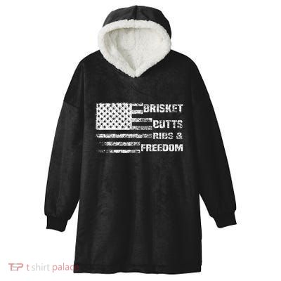 Funny Bbq Brisket Butts Ribs And Freedom Funny Grilling Hooded Wearable Blanket