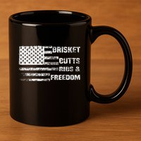 Funny Bbq Brisket Butts Ribs And Freedom Funny Grilling 11oz C Handle Ceramic Mug