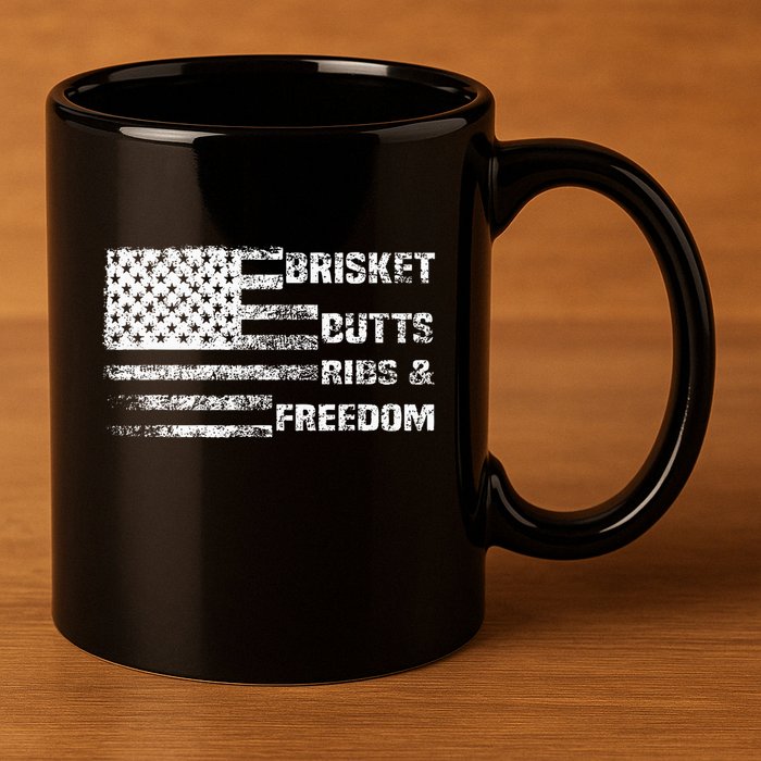 Funny Bbq Brisket Butts Ribs And Freedom Funny Grilling 11oz C Handle Ceramic Mug