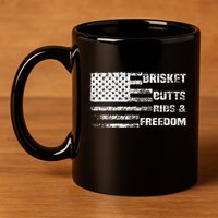 Funny Bbq Brisket Butts Ribs And Freedom Funny Grilling 11oz C Handle Ceramic Mug