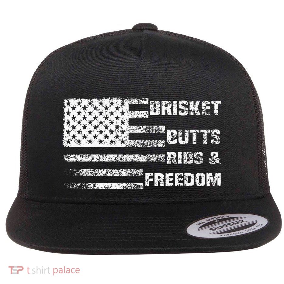 Funny Bbq Brisket Butts Ribs And Freedom Funny Grilling Flatbill Hat