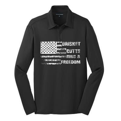 Funny Bbq Brisket Butts Ribs And Freedom Funny Grilling Silk Touch Performance Long Sleeve Polo