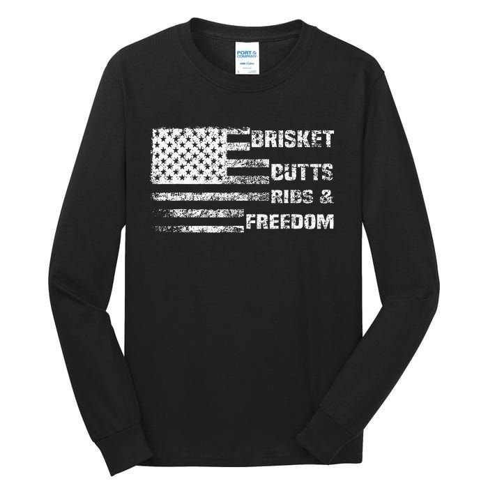 Funny Bbq Brisket Butts Ribs And Freedom Funny Grilling Tall Long Sleeve T-Shirt