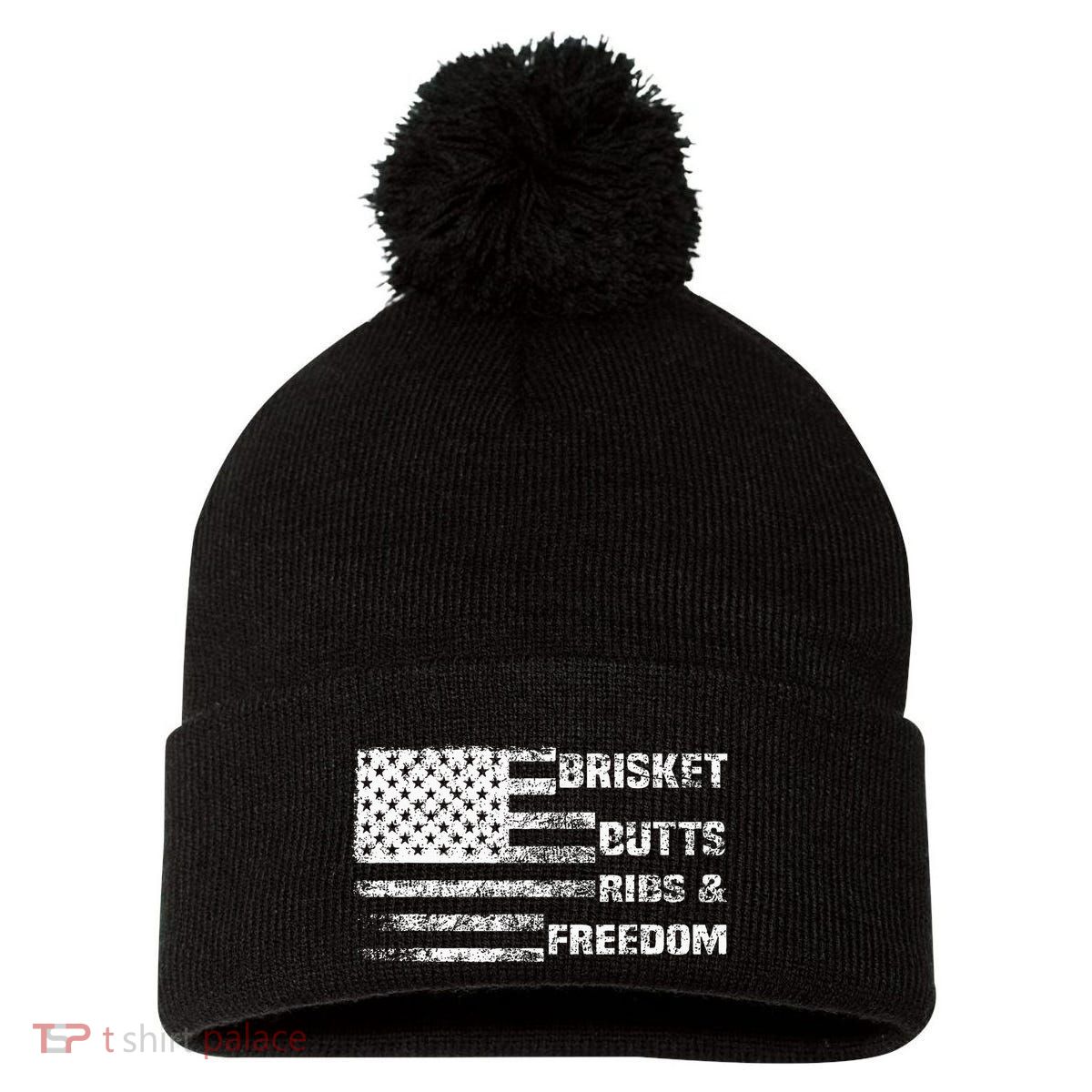 Funny Bbq Brisket Butts Ribs And Freedom Funny Grilling Pom Pom 12in Knit Beanie