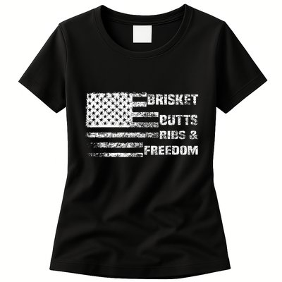 Funny Bbq Brisket Butts Ribs And Freedom Funny Grilling Womens T-Shirt