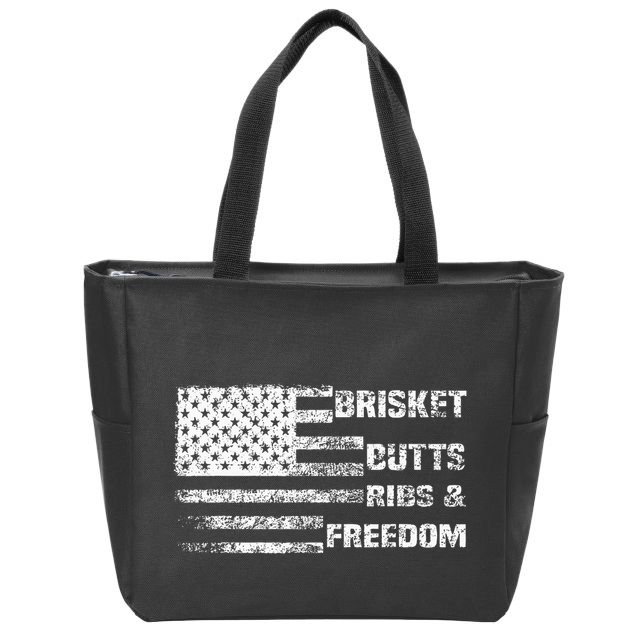 Funny Bbq Brisket Butts Ribs And Freedom Funny Grilling Zip Tote Bag