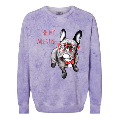 French Bulldog Be My Valentine With Red Glasses Gift Colorblast Crewneck Sweatshirt