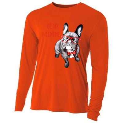 French Bulldog Be My Valentine With Red Glasses Gift Cooling Performance Long Sleeve Crew