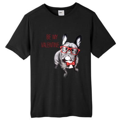 French Bulldog Be My Valentine With Red Glasses Gift Tall Fusion ChromaSoft Performance T-Shirt