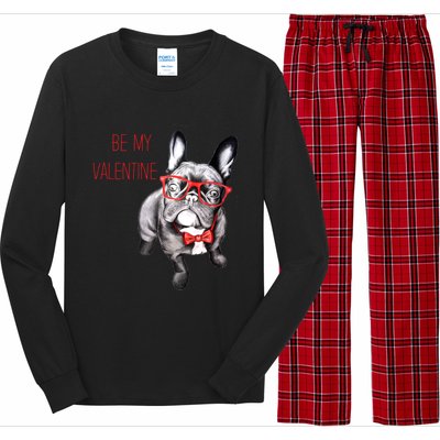 French Bulldog Be My Valentine With Red Glasses Gift Long Sleeve Pajama Set