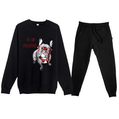 French Bulldog Be My Valentine With Red Glasses Gift Premium Crewneck Sweatsuit Set