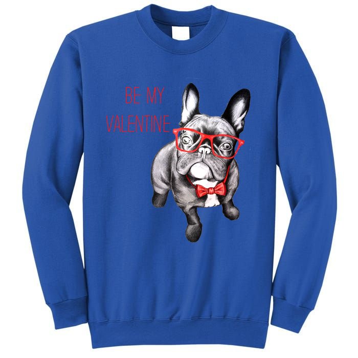 French Bulldog Be My Valentine With Red Glasses Gift Sweatshirt