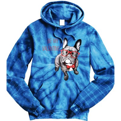 French Bulldog Be My Valentine With Red Glasses Gift Tie Dye Hoodie