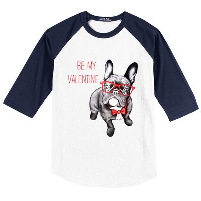 French Bulldog Be My Valentine With Red Glasses Gift Baseball Sleeve Shirt