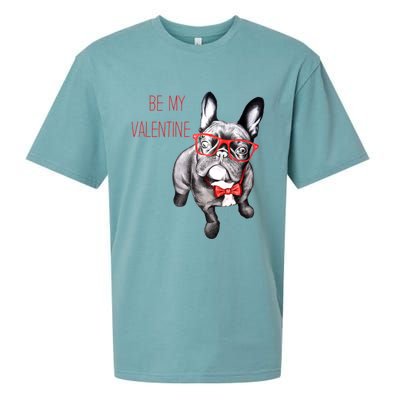 French Bulldog Be My Valentine With Red Glasses Gift Sueded Cloud Jersey T-Shirt