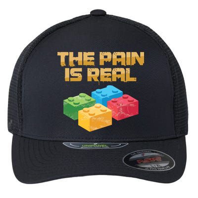 Funny Building Blocks Bricks Builder Pain Is Real Gift Flexfit Unipanel Trucker Cap