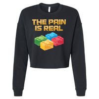 Funny Building Blocks Bricks Builder Pain Is Real Gift Cropped Pullover Crew