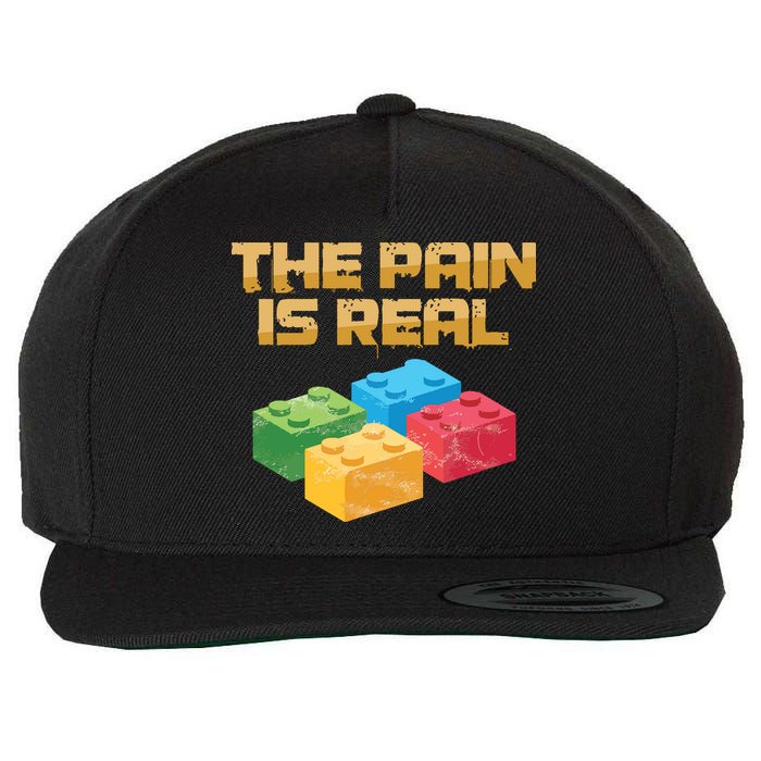 Funny Building Blocks Bricks Builder Pain Is Real Gift Wool Snapback Cap