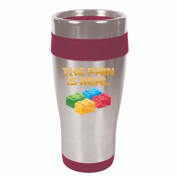 Funny Building Blocks Bricks Builder Pain Is Real Gift 16oz Travel Tumbler