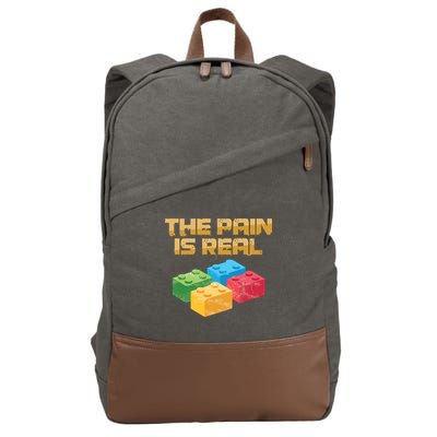 Funny Building Blocks Bricks Builder Pain Is Real Gift Cotton Canvas Backpack