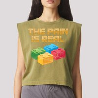 Funny Building Blocks Bricks Builder Pain Is Real Gift Garment-Dyed Women's Muscle Tee
