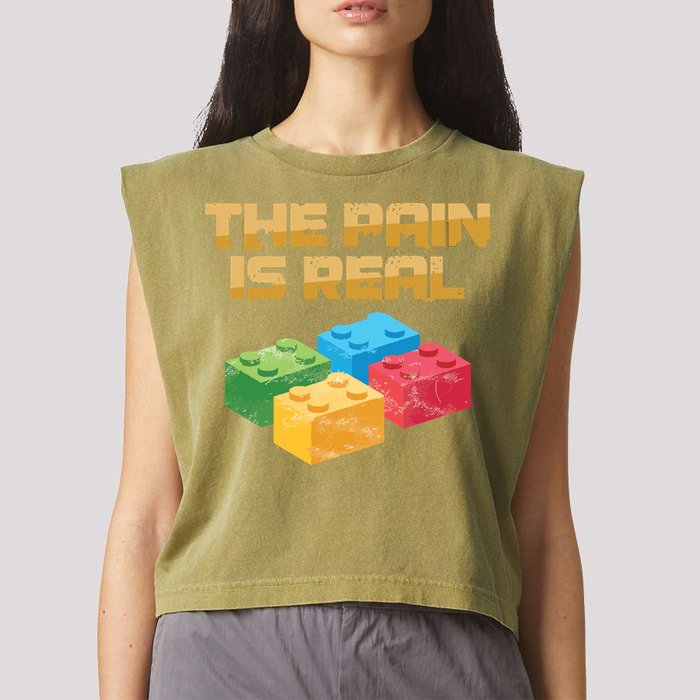 Funny Building Blocks Bricks Builder Pain Is Real Gift Garment-Dyed Women's Muscle Tee