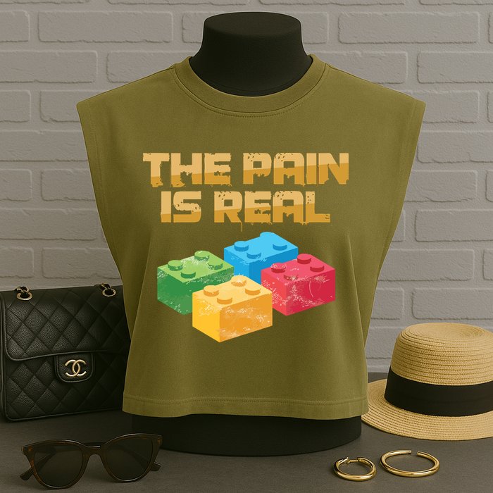 Funny Building Blocks Bricks Builder Pain Is Real Gift Garment-Dyed Women's Muscle Tee