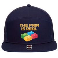 Funny Building Blocks Bricks Builder Pain Is Real Gift 7 Panel Mesh Trucker Snapback Hat