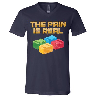 Funny Building Blocks Bricks Builder Pain Is Real Gift V-Neck T-Shirt