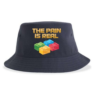 Funny Building Blocks Bricks Builder Pain Is Real Gift Sustainable Bucket Hat