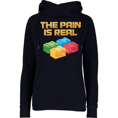 Funny Building Blocks Bricks Builder Pain Is Real Gift Womens Funnel Neck Pullover Hood