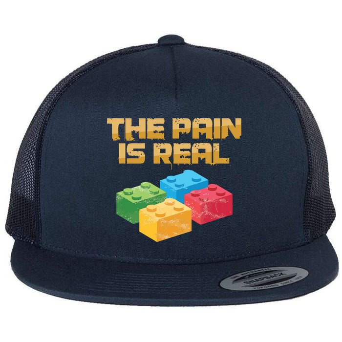 Funny Building Blocks Bricks Builder Pain Is Real Gift Flat Bill Trucker Hat