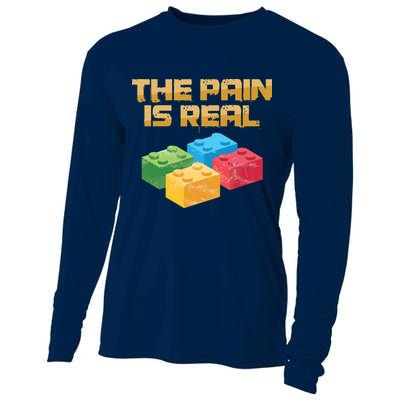 Funny Building Blocks Bricks Builder Pain Is Real Gift Cooling Performance Long Sleeve Crew