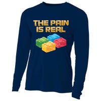 Funny Building Blocks Bricks Builder Pain Is Real Gift Cooling Performance Long Sleeve Crew