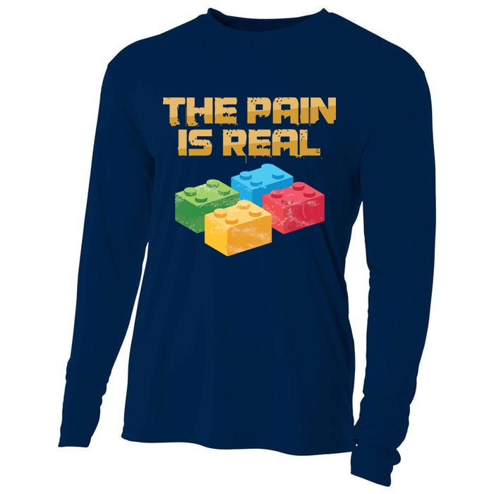 Funny Building Blocks Bricks Builder Pain Is Real Gift Cooling Performance Long Sleeve Crew