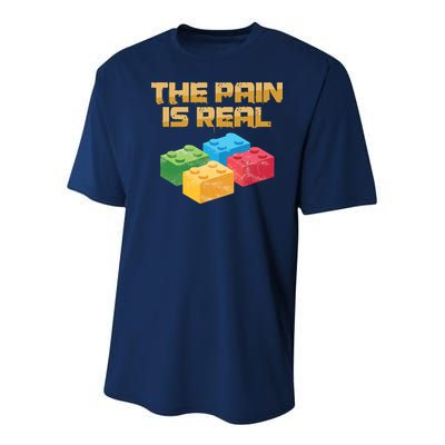 Funny Building Blocks Bricks Builder Pain Is Real Gift Youth Performance Sprint T-Shirt