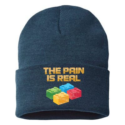 Funny Building Blocks Bricks Builder Pain Is Real Gift Sustainable Knit Beanie