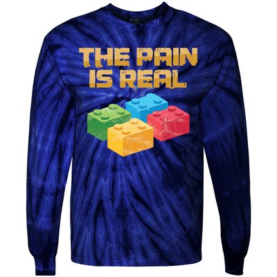 Funny Building Blocks Bricks Builder Pain Is Real Gift Tie-Dye Long Sleeve Shirt