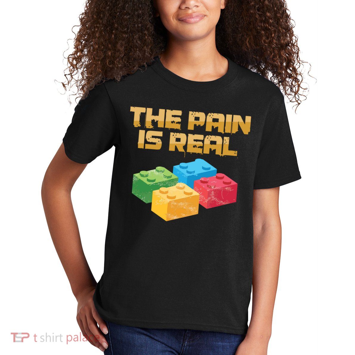 Funny Building Blocks Bricks Builder Pain Is Real Gift Kids T-Shirt
