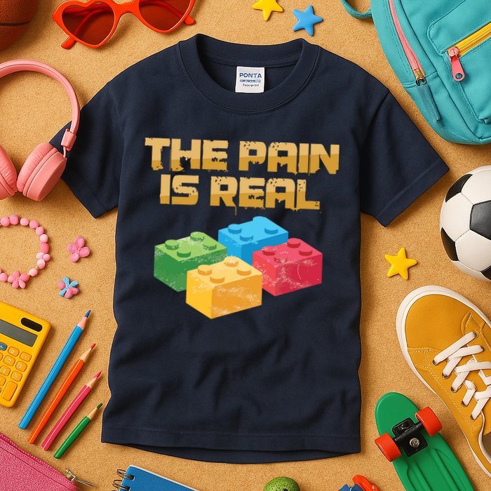 Funny Building Blocks Bricks Builder Pain Is Real Gift Kids T-Shirt