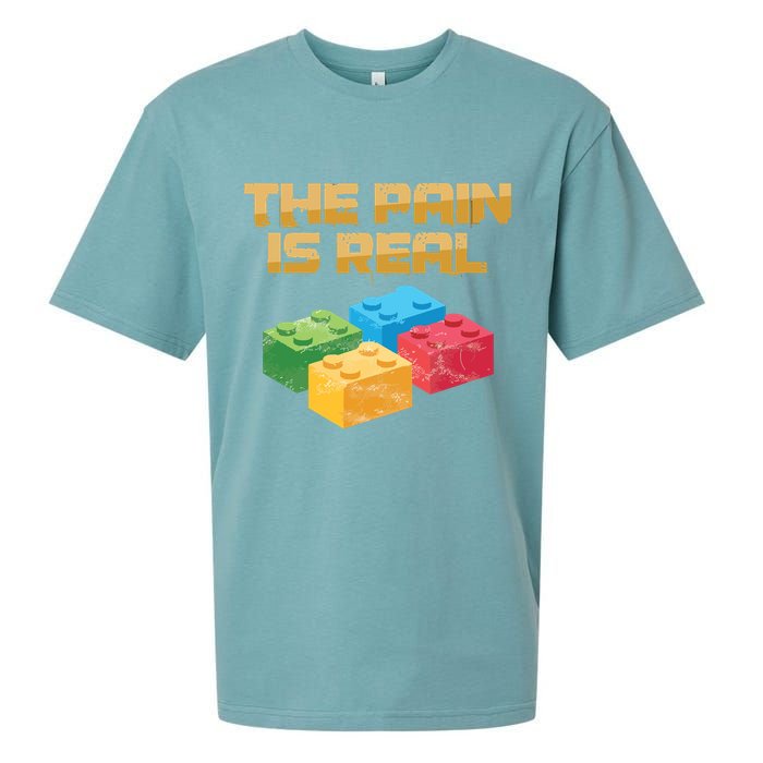 Funny Building Blocks Bricks Builder Pain Is Real Gift Sueded Cloud Jersey T-Shirt