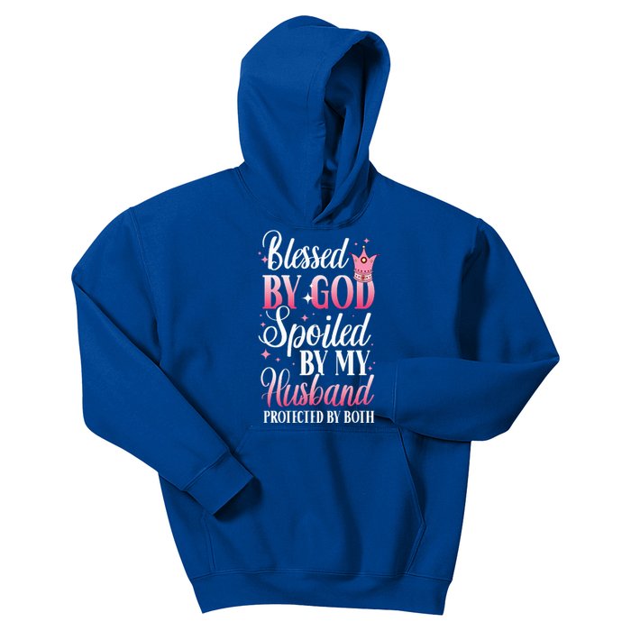 Funny Blessed by God Spoiled by My Husband Protected By Both Kids Hoodie