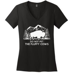 Funny Buffalo Bison Do Not Pet The Fluffy Cow Women's V-Neck T-Shirt