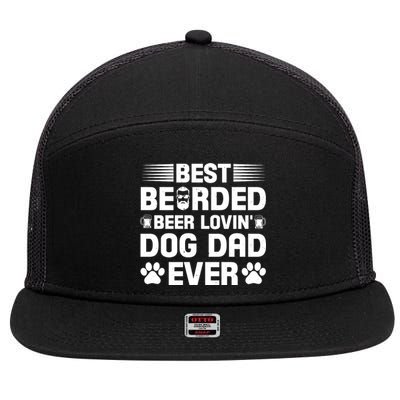 Funny Best Bearded Beer Lovin Dog Dad Slogan 7 Panel Mesh Trucker Snapback Hat